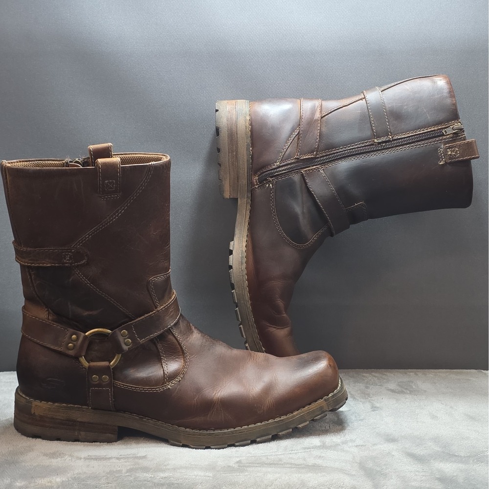 Skechers Harness Moto Boots Side Zip Brown Leather Men's US 12 61200